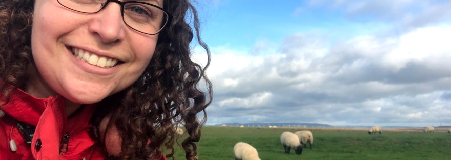 Amanda with sheep on the Cliffs of Moher in Ireland